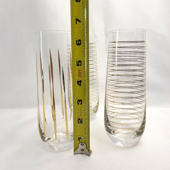 Mid-Century Modern Champagne Glass Flutes Gold & White Glassware Set of 3 - Picture 8 of 10